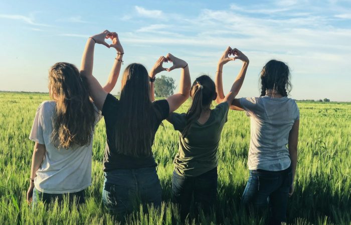 women forming heart gestures during daytime