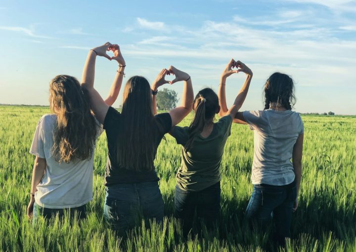 women forming heart gestures during daytime